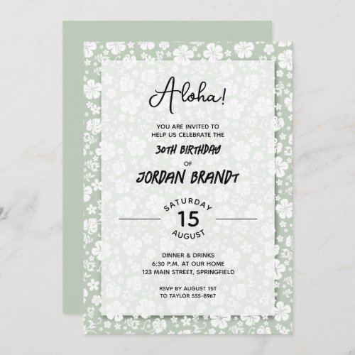 Aloha Hawaiian Floral Sage Birthday Party Invitation