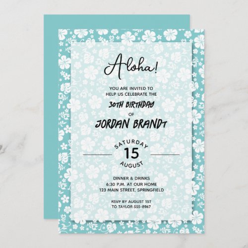 Aloha Hawaiian Floral Turquoise Birthday Party Invitation