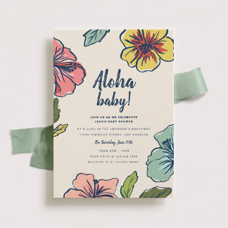 Aloha Hawaiian Flowers Baby Shower Invitation