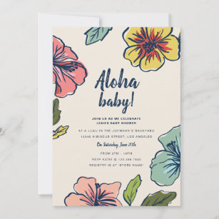 Aloha Hawaiian Flowers Baby Shower Invitation