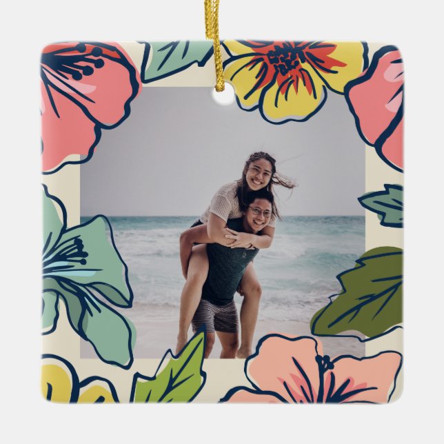 Aloha Hawaiian Flowers Ceramic Ornament (Front)