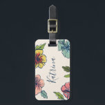 Aloha Hawaiian Flowers Luggage Tag<br><div class="desc">Bright and colorful Hawaiian floral design featuring bold flower details in pink,  teal and yellow along side modern navy typography on an ivory colored background.</div>