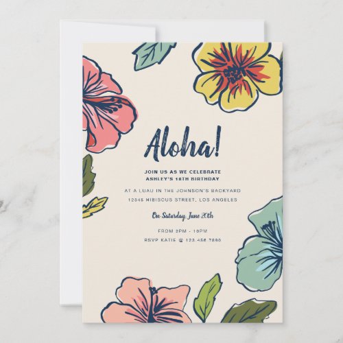 Aloha Hawaiian Flowers Summer Party Invitation