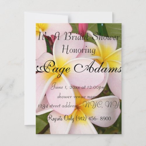 Aloha Hawaiian Frangipani Blossoms Bridal Shower Personalized Invite