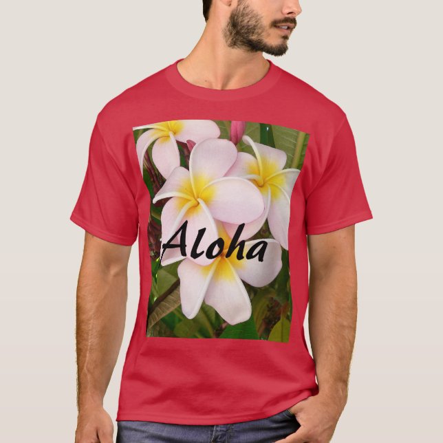 Aloha Hawaiian Frangipani Blossoms Plumerias T-Shirt (Front)