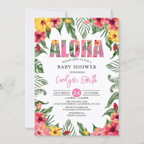 Aloha Hawaiian Girl Tropical Baby Shower Invitation