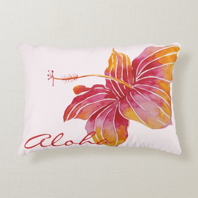 Aloha | Hawaiian Hibiscus Flower Accent Pillow (Front)