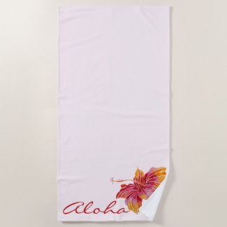 Aloha | Hawaiian Hibiscus Flower Beach Towel