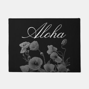 Aloha Hawaiian Hibiscus Flower Floral Black White Doormat