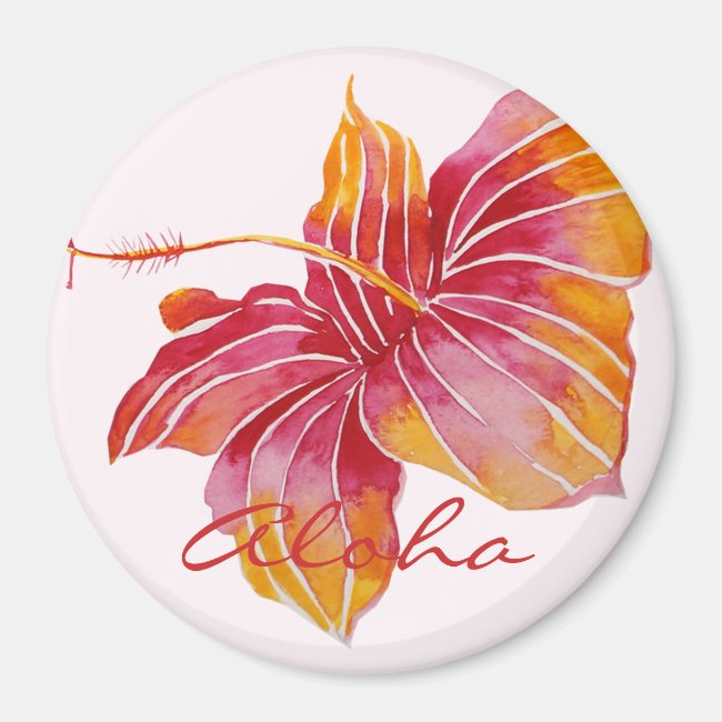 Aloha | Hawaiian Hibiscus Flower Round Magnet