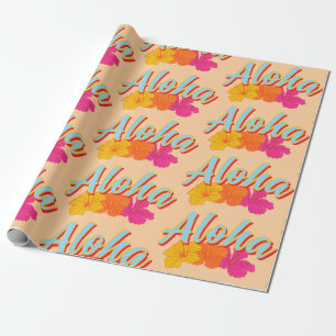 Aloha Hawaiian Hibiscus Flowers Vintage Wrapping Paper