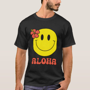 Aloha Hawaiian Hibiscus Yellow Happy Face Cute Smi T-Shirt