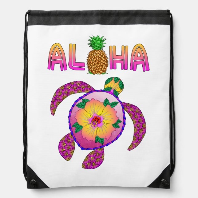 Aloha Hawaiian Honu Turtle Drawstring Bag (Front)