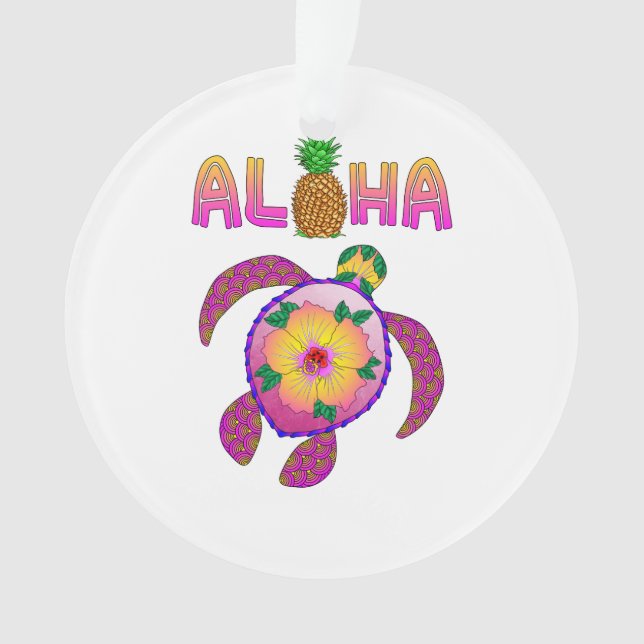 Aloha Hawaiian Honu Turtle Ornament (Front)