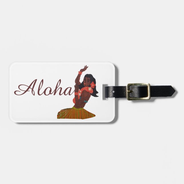 Aloha Hawaiian Hula Dancer Luggage Tag (Front Horizontal)
