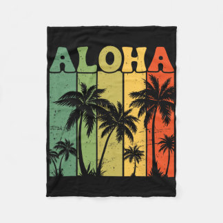 Aloha Hawaiian Island Palm Trees Surfboard Beach H Fleece Blanket