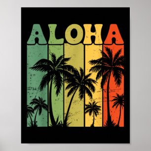 Aloha Hawaiian Island Palm Trees Surfboard Beach H Poster