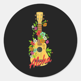 Aloha Hawaiian Island Ukulele Flowers Aloha Classic Round Sticker