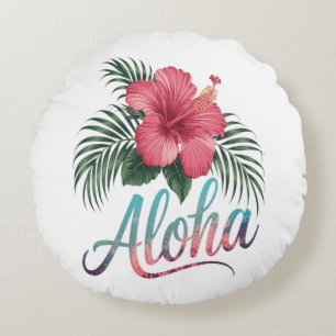 Aloha Hawaiian Islands Hawaii Hibiscus Flower Round Pillow