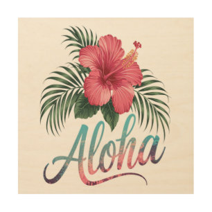 Aloha Hawaiian Islands Hawaii Hibiscus Flower Wood Wall Art