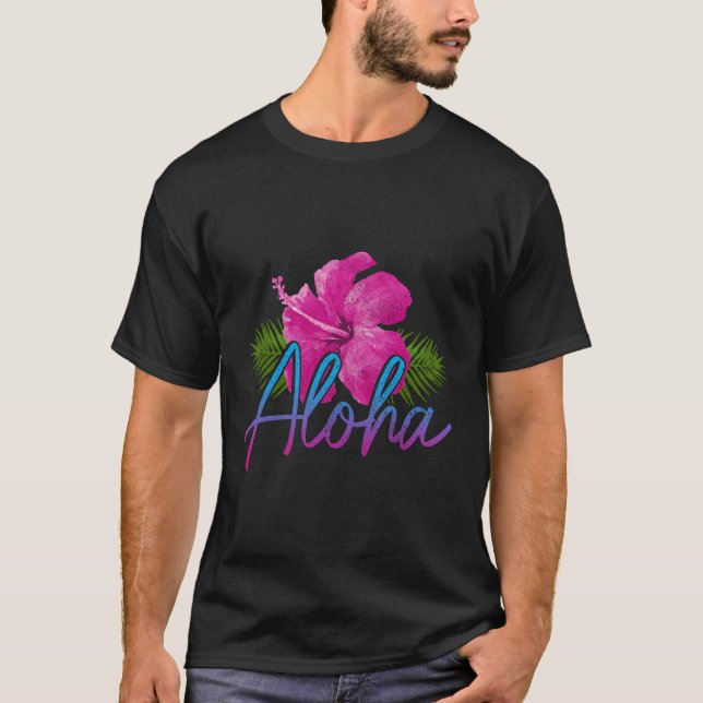Aloha Hawaiian Islands Hawaii Surf Hibiscus Flower T-Shirt (Front)