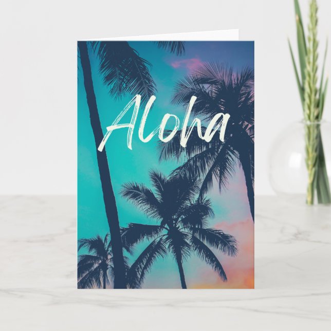 Aloha Hawaiian Islands Palm Tree Greeting Card (Front)