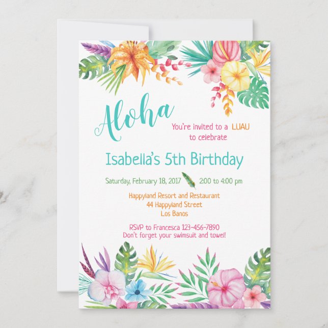 Aloha Hawaiian Luau Birthday Invitation (Front)