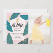 Aloha Hawaiian Luau Pineapple Photo Pink Birthday Invitation (Front)