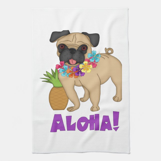 Aloha! Hawaiian Luau Pug and Pineapple Tees, Gifts Towel (Vertical)