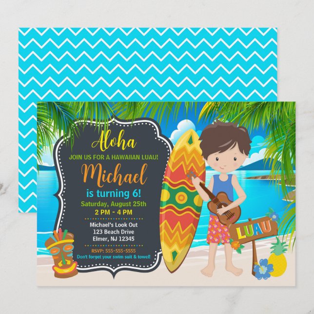 Aloha Hawaiian Luau Tropical Birthday Party Invitation (Front/Back)