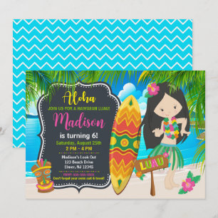 Aloha Hawaiian Luau Tropical Girl Birthday Party Invitation