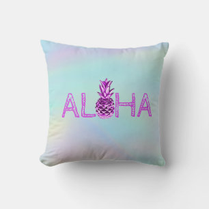 Aloha Hawaiian Metallic Pineapple Holographic Throw Pillow