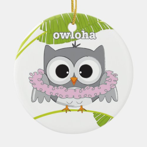 Aloha Hawaiian Owl Ceramic Ornament