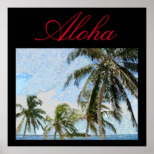 Aloha Hawaiian Palm Trees Tropical Travel Poster (Front)