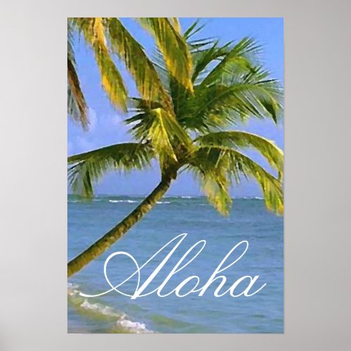 Aloha Hawaiian Palm Trees Tropical Travel Poster