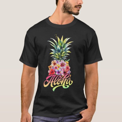 Aloha Hawaiian Pineapple Hibiscus Hawaii Flowers G T_Shirt