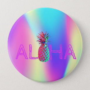 Aloha Hawaiian Pineapple Holographic Button
