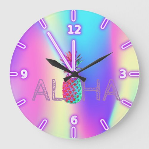 Aloha Hawaiian Pineapple Holographic Large Clock