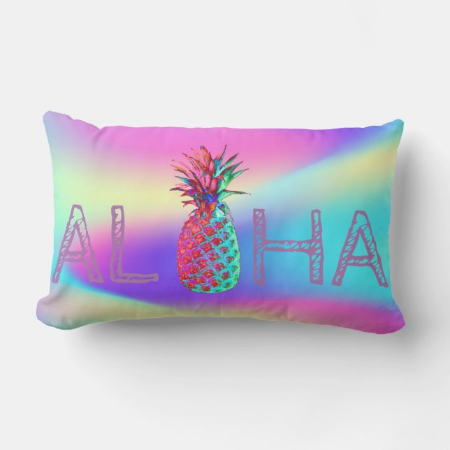 Aloha Hawaiian Pineapple Ombre Holographic Lumbar Pillow (Front)