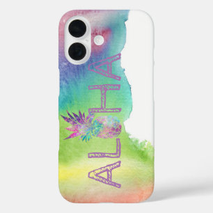 Aloha Hawaiian Pineapple, Watercolor Splash iPhone 16 Case