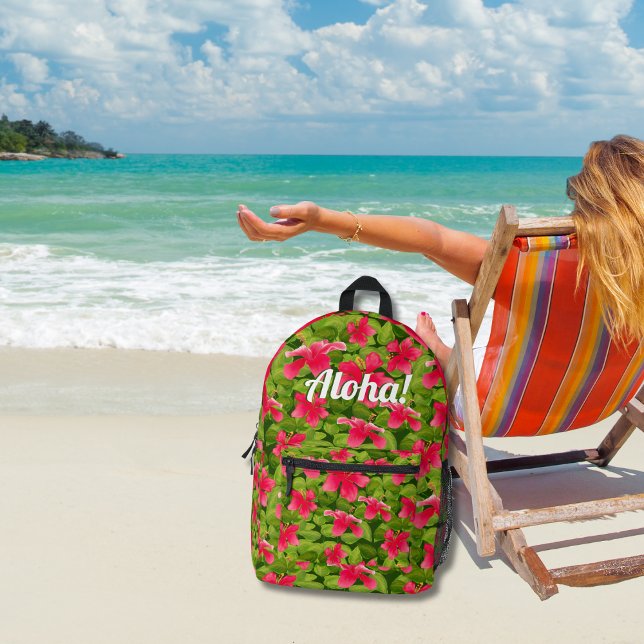 Aloha! Hawaiian Pink Hibiscus Printed Backpack (Creator Uploaded)