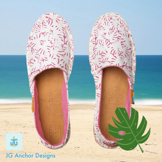 Aloha Hawaiian Pink Tropical Monstera Leaves Espadrilles (Summer Espadrilles Shoes in a fun tropical pink print #shoes #espadrilles #pink #tropical #summer)