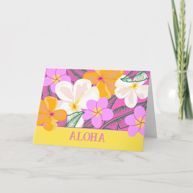 Aloha Hawaiian Plumeria Tropical Flowers Card (Front)