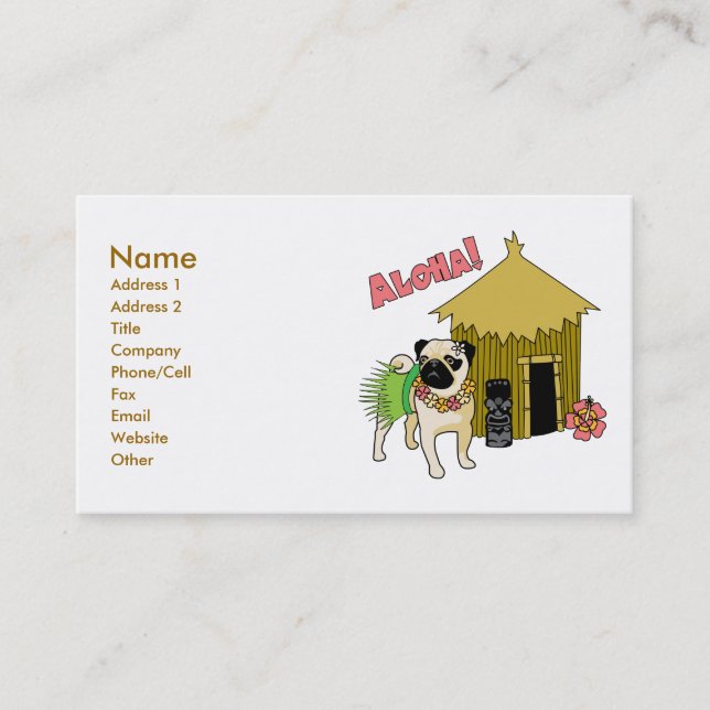 Aloha!  Hawaiian Pug Business Cards-customizable Card (Front)