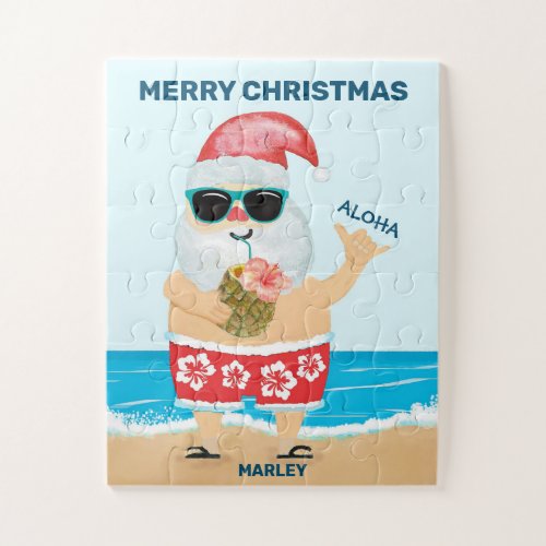 Aloha Hawaiian Santa Beach Kids Christmas Jigsaw Puzzle