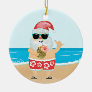 Aloha Hawaiian Santa Tropical Beach Christmas Ceramic Ornament