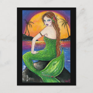 Aloha Hawaiian Sunset Mermaid Postcard