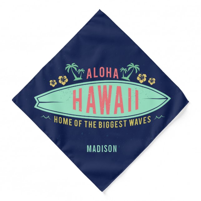 Aloha Hawaiian Surfer custom name Bandana (Front)