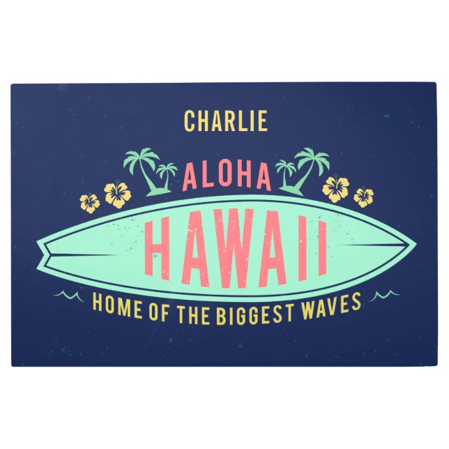 Aloha Hawaiian Surfer custom name metal wall art (Front)