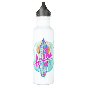 Aloha Hawaiian Surfer custom name water bottles